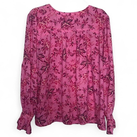 LOFT Pink Floral Print Blouse XL Long Sleeve Boho Peasant Top - Picture 6 of 7